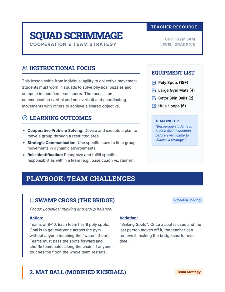 Squad Scrimmage Teacher Guide