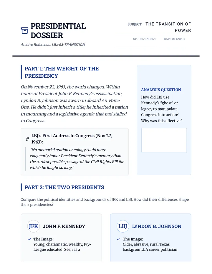 Presidential Dossier Worksheet