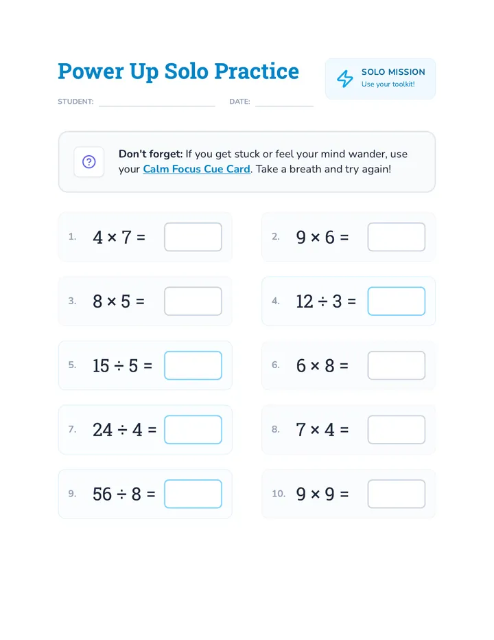 Power Up Worksheet