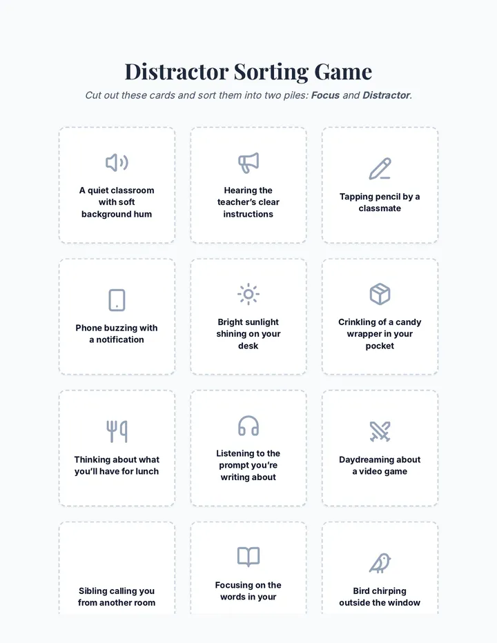Focus Quest Distractor Sorting Game