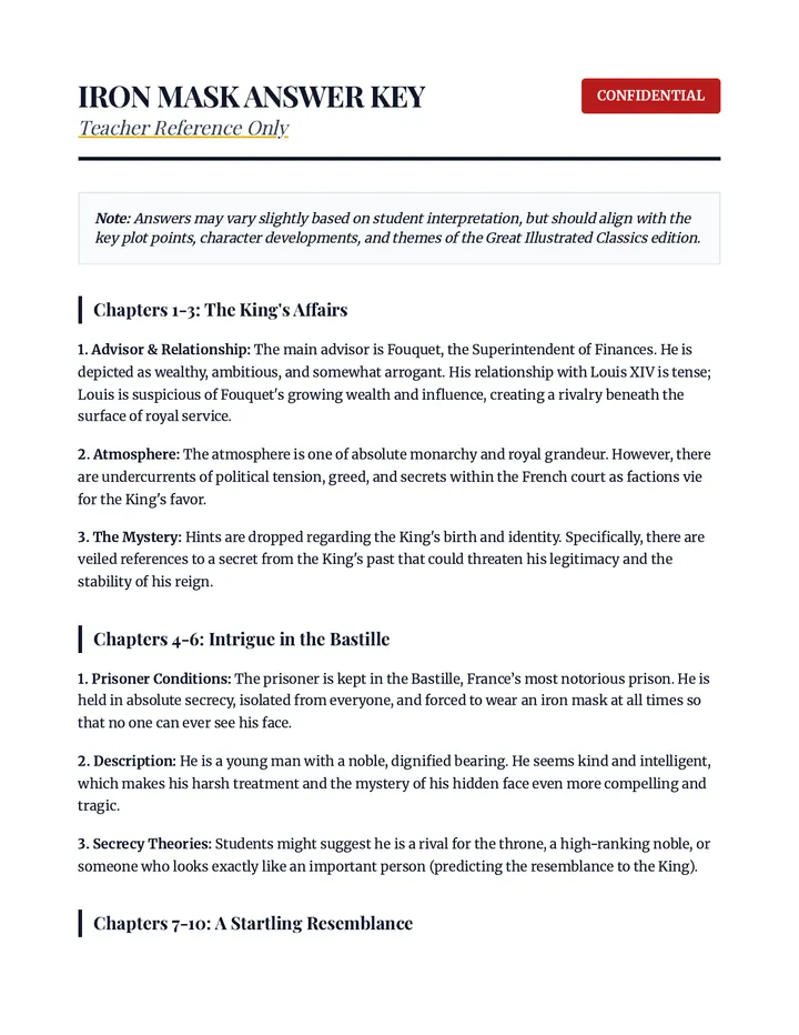 Iron Mask Answer Key