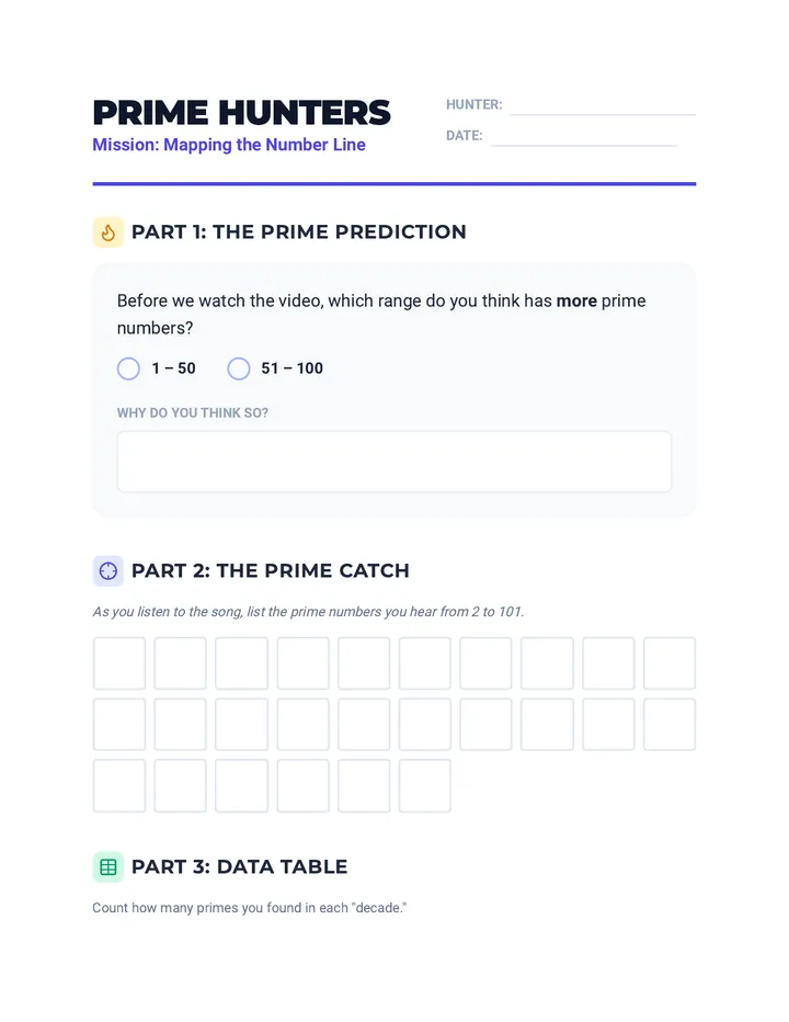 Prime Hunters Worksheet
