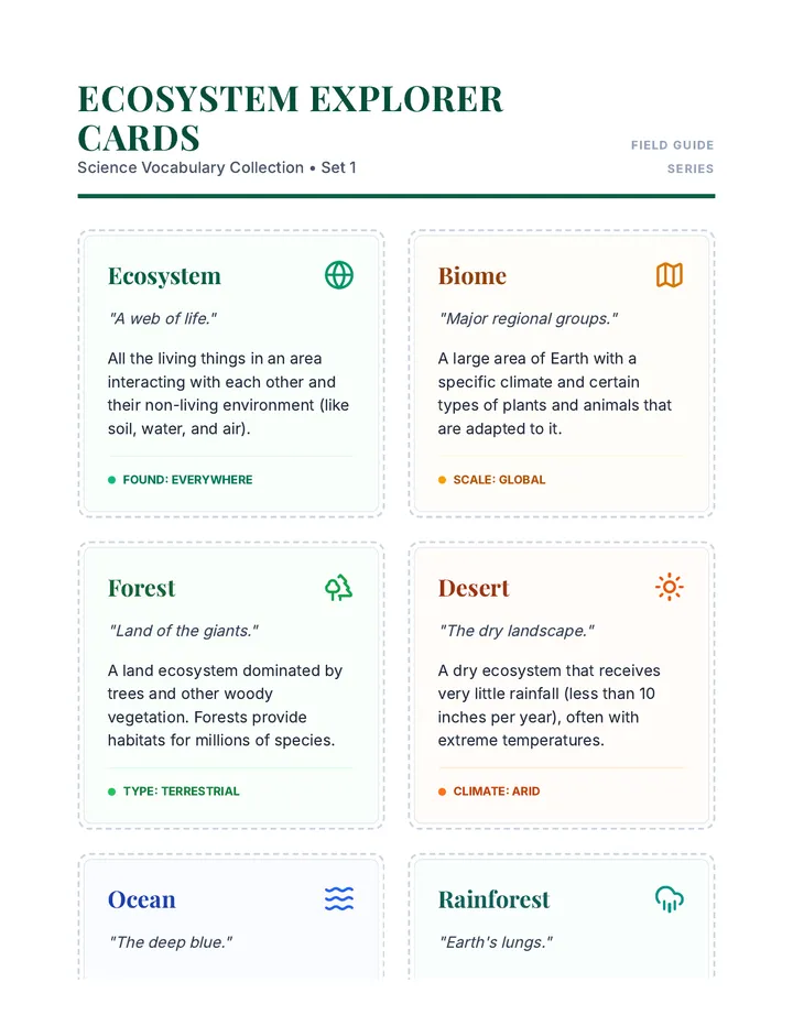 Ecosystem Vocabulary Cards