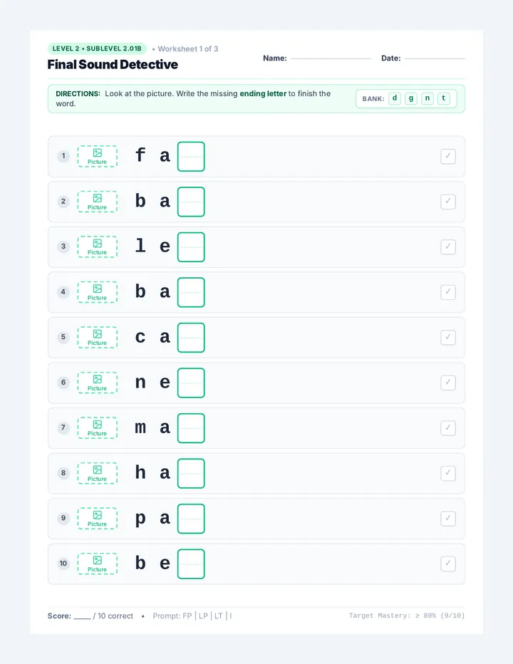 Final Letter Worksheets