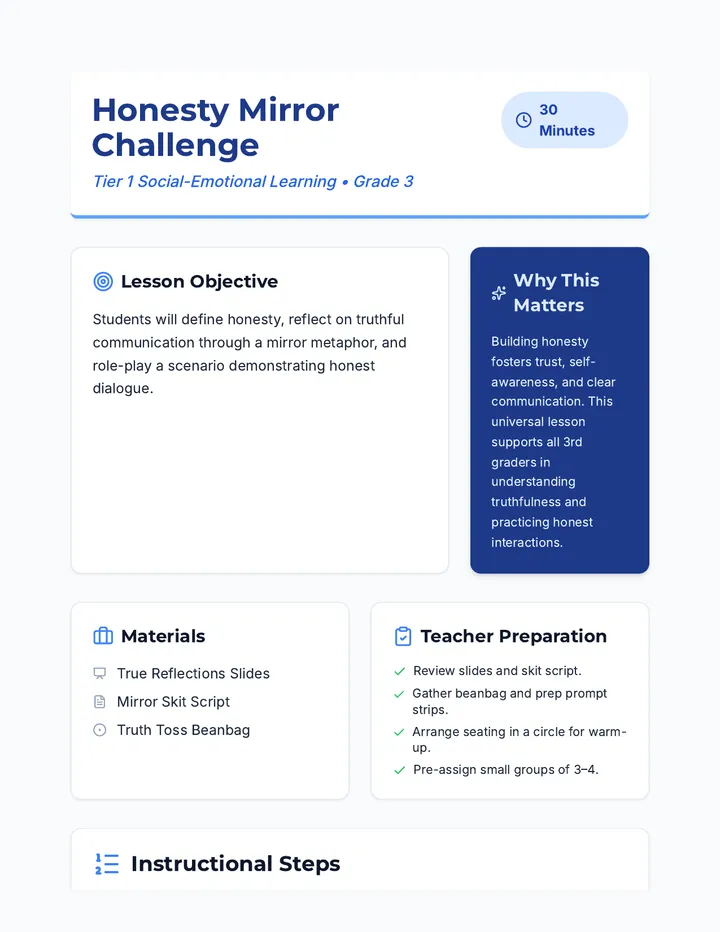 Honesty Mirror Plan Teacher Guide