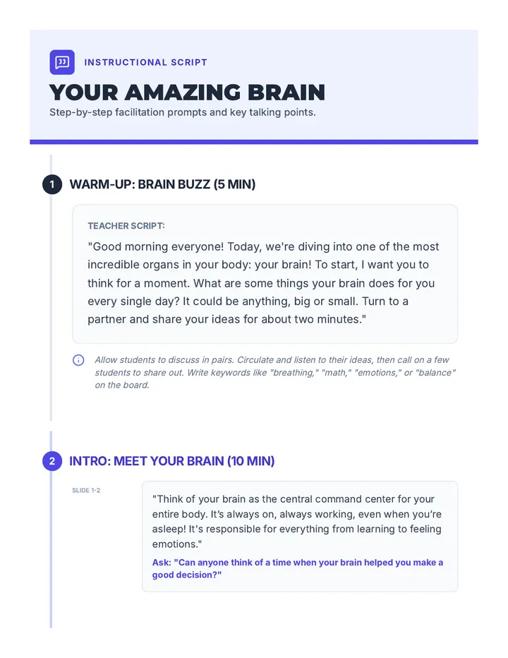 Brain Power Script Teacher Guide