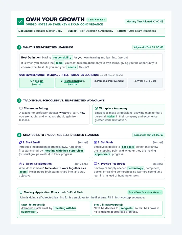 Own Your Growth Answer Key
