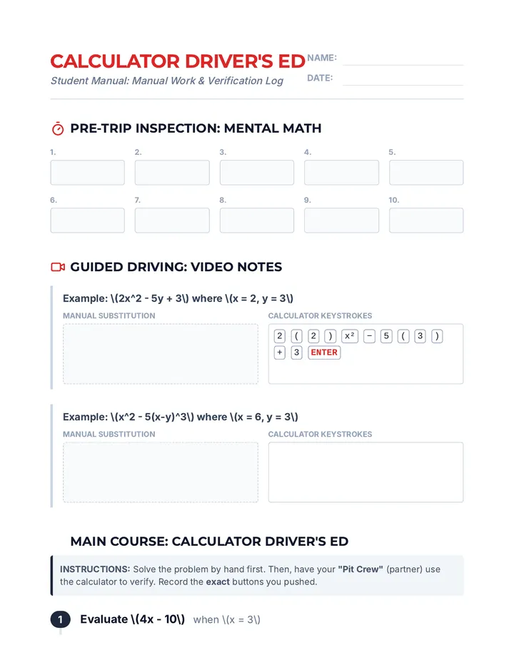 Driver's Ed Worksheet
