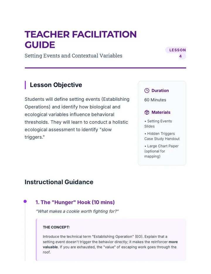 Setting Events Teacher Guide
