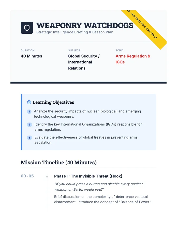 Weaponry Watchdogs Teacher Guide