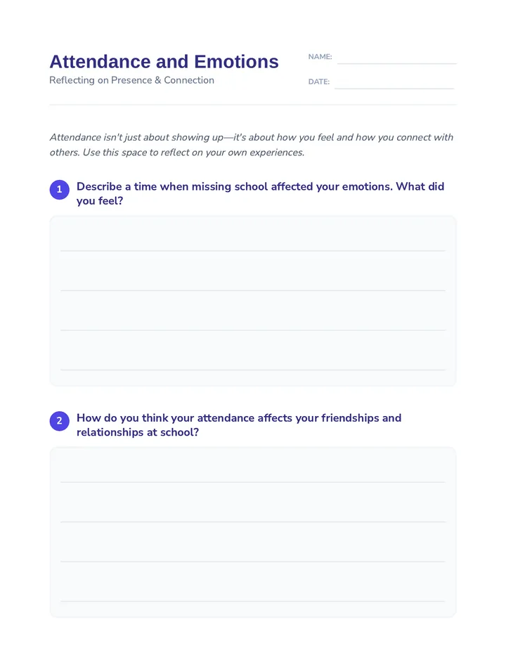 Attendance and Emotions Worksheet