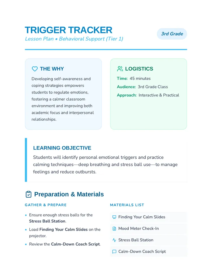 Trigger Tracker Lesson Plan