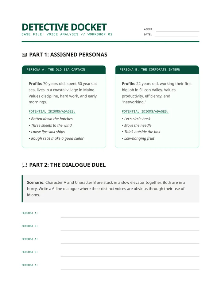 Dialect Detectives Worksheet