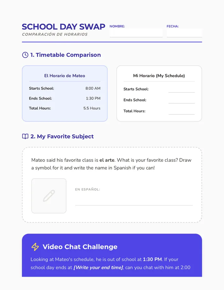 School Day Swap Worksheet