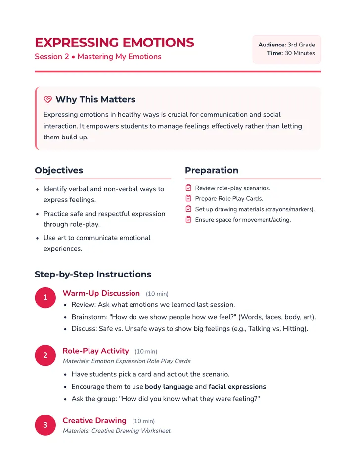 Expressing Emotions Lesson Plan