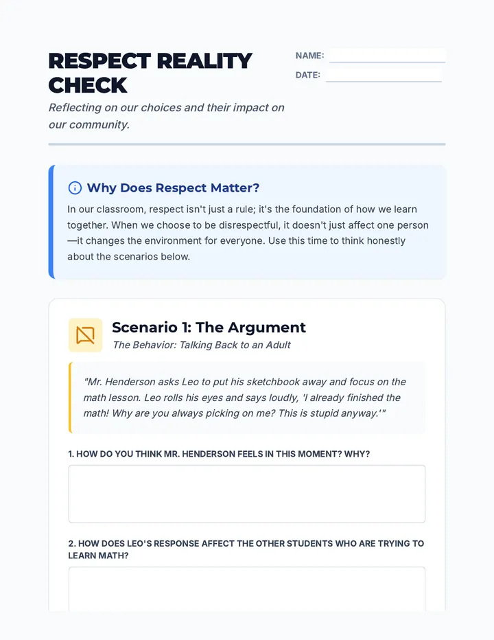 Respect Reality Check Worksheet