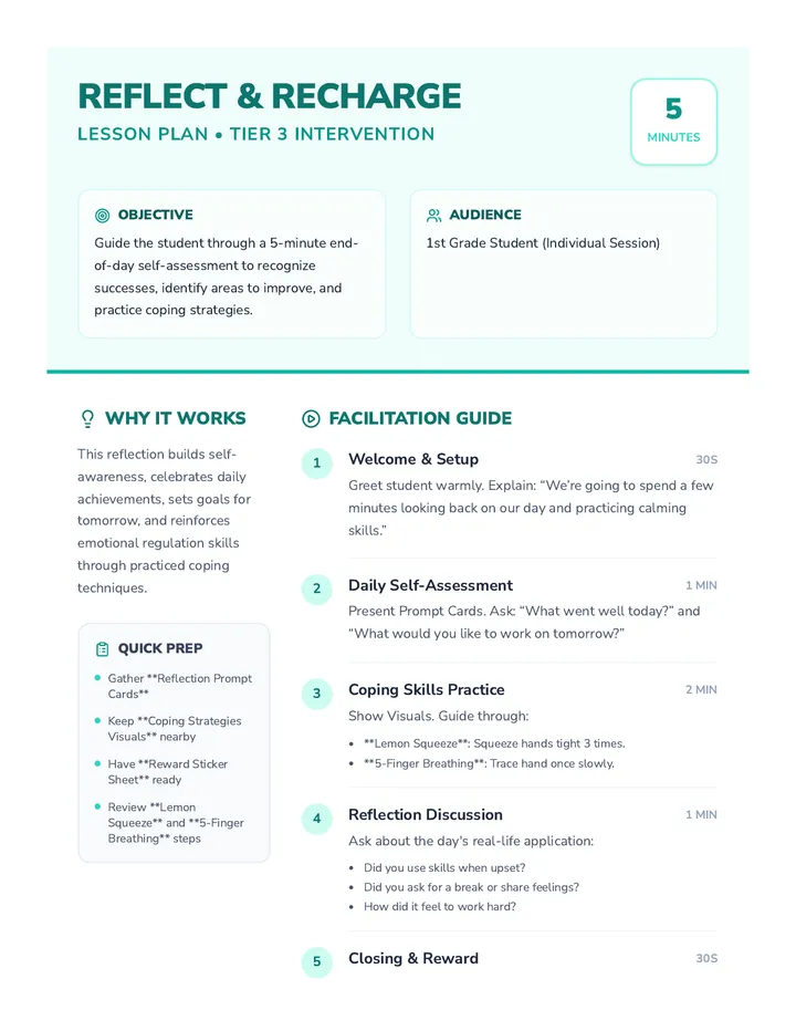 Reflect and Recharge Lesson Plan