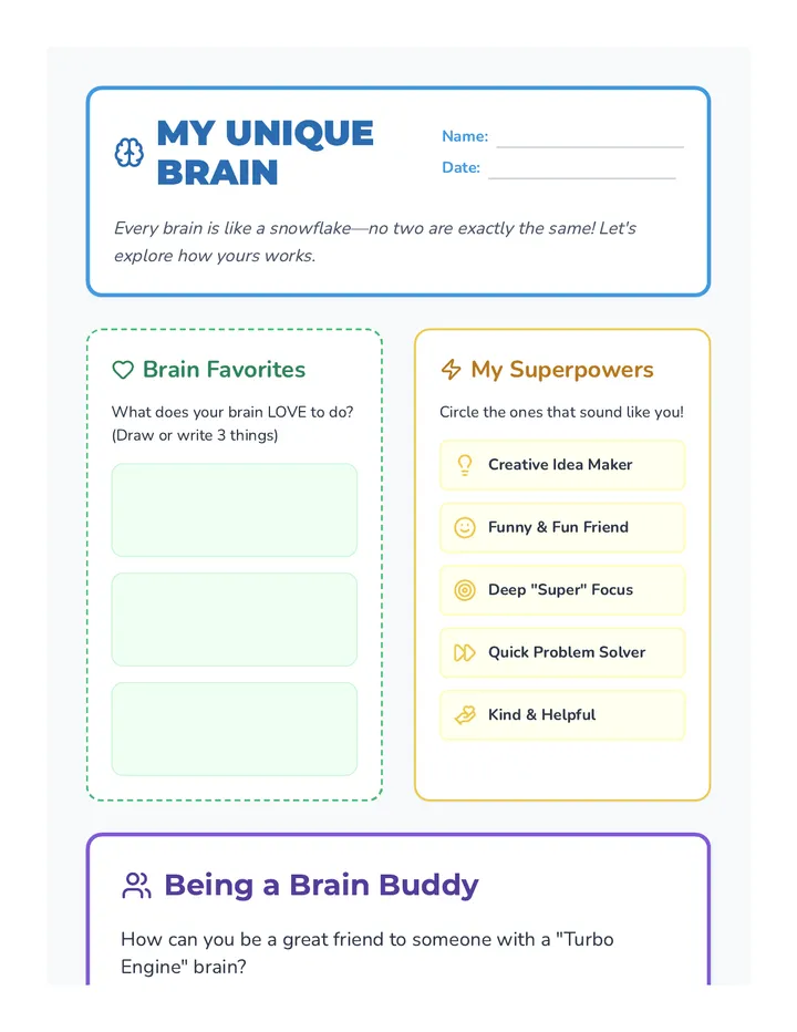 My Unique Brain Worksheet