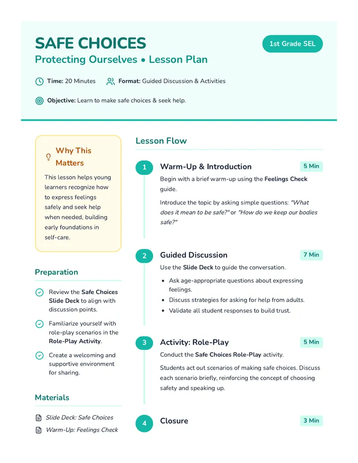 Safe Choices Lesson Plan