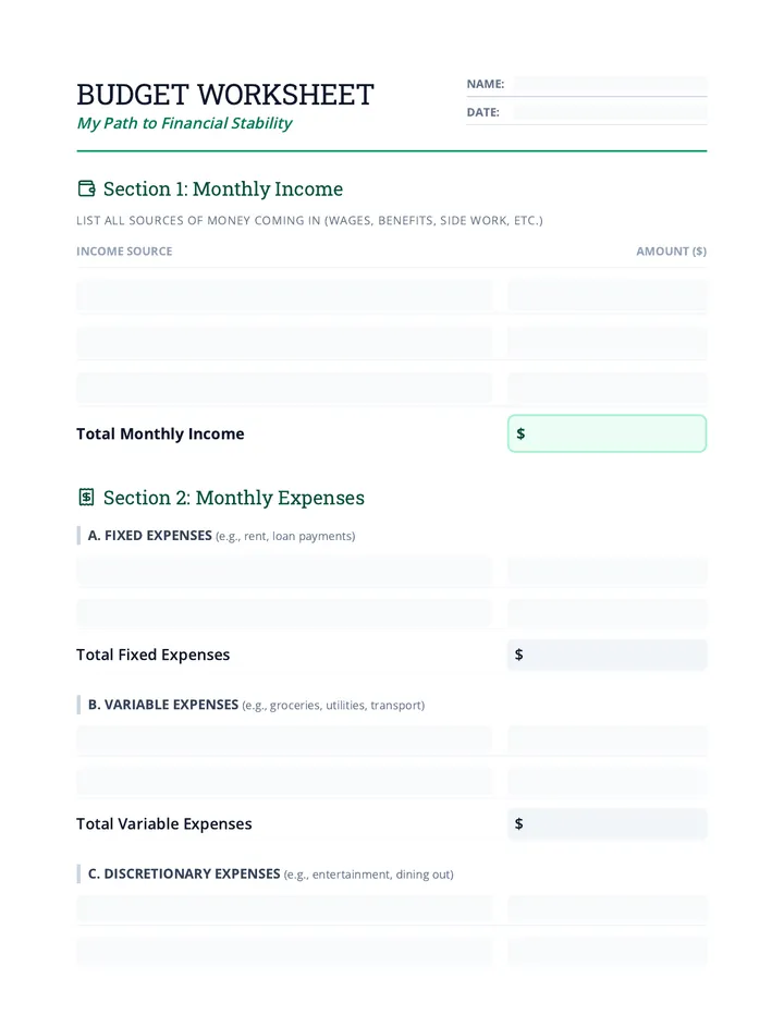 Budget Worksheet