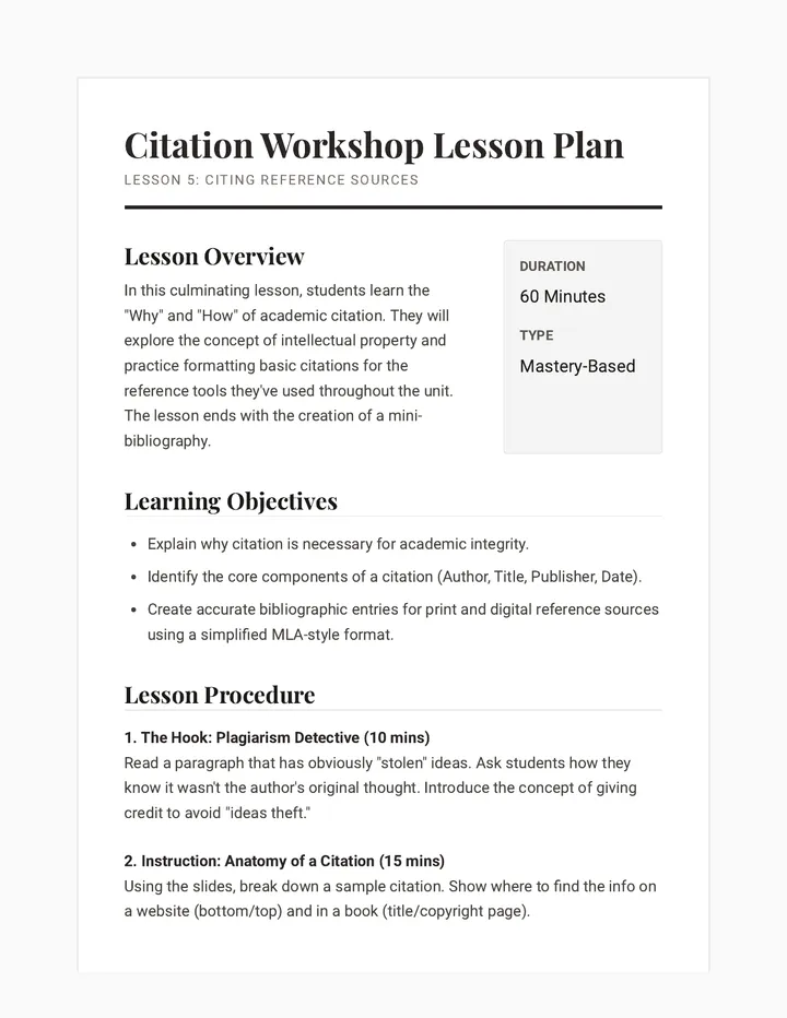 Citation Workshop Lesson Plan