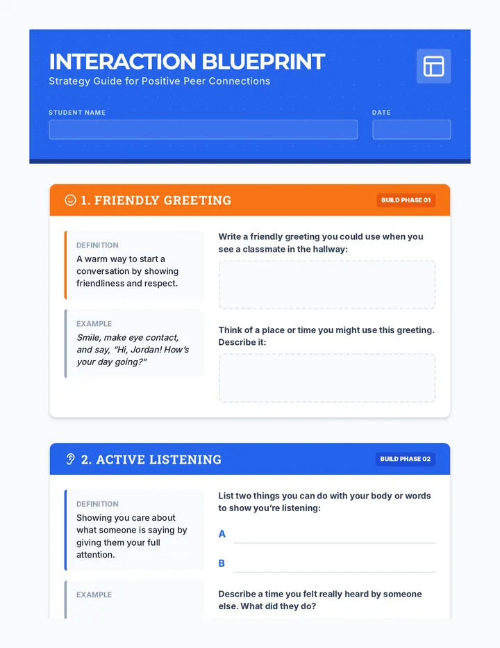 Positive Peer Interaction Worksheet