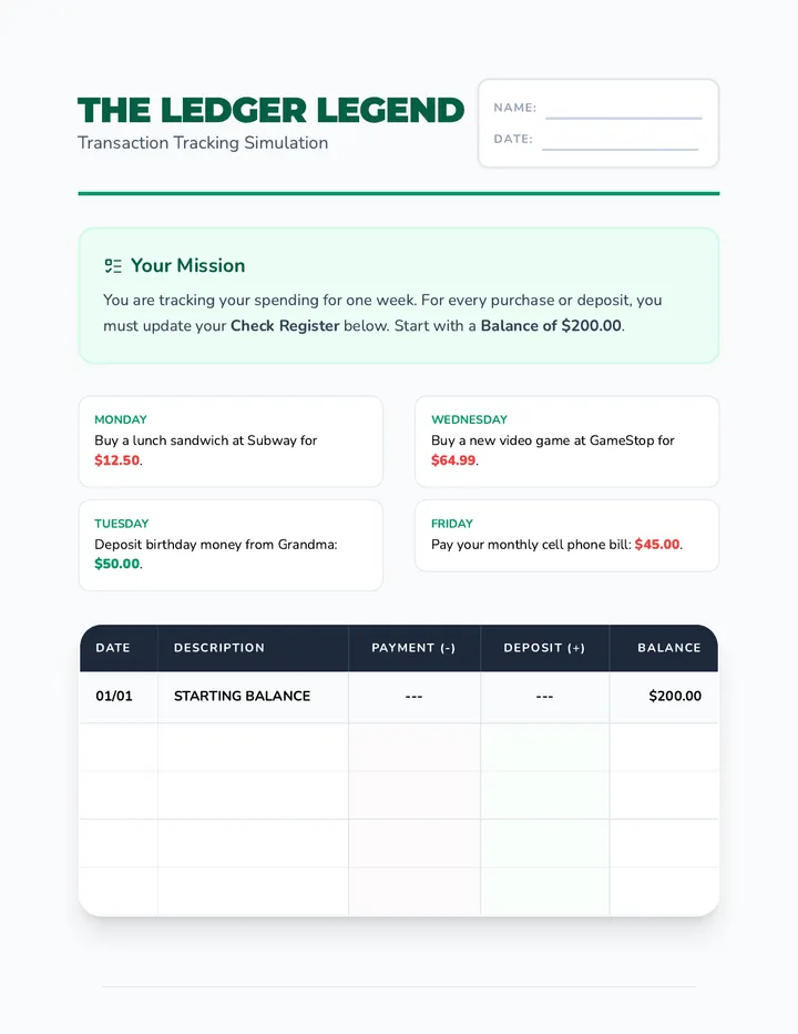 The Ledger Legend Worksheet