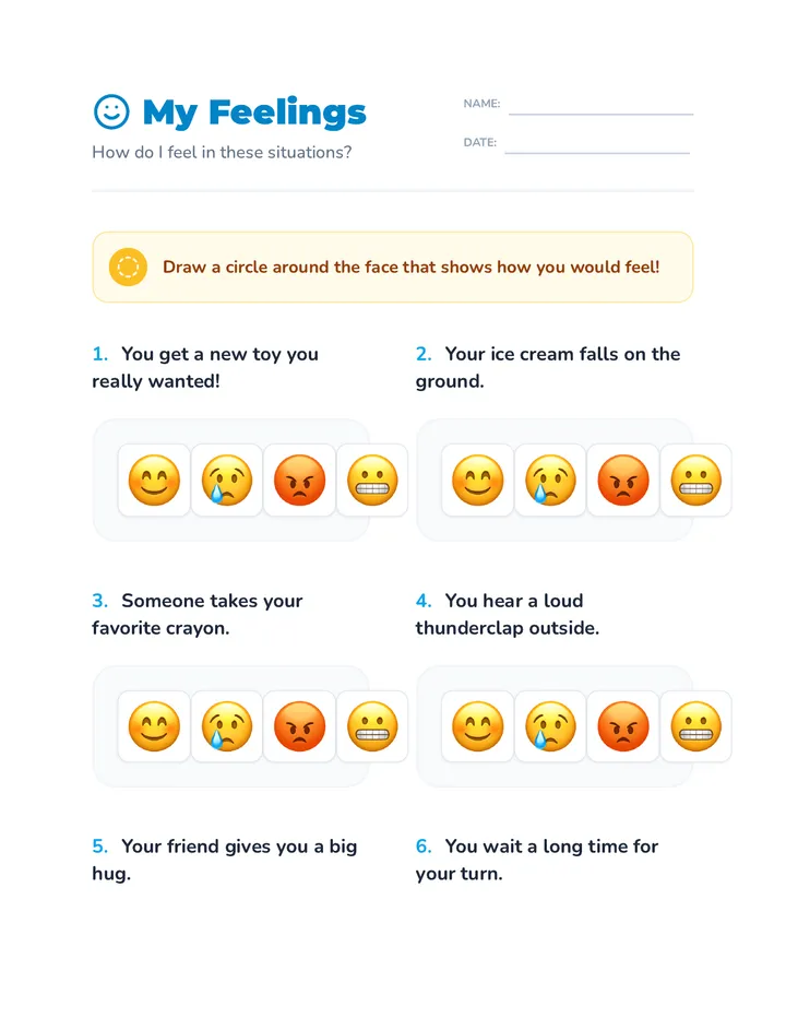 Feelings Worksheet Activity
