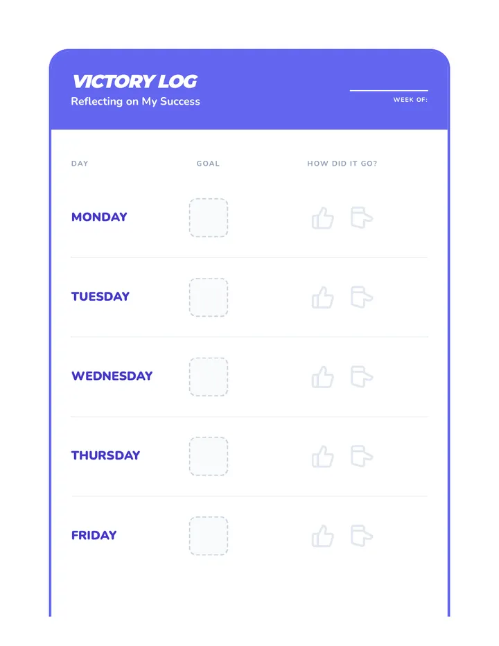 Weekly Victory Log Sheet