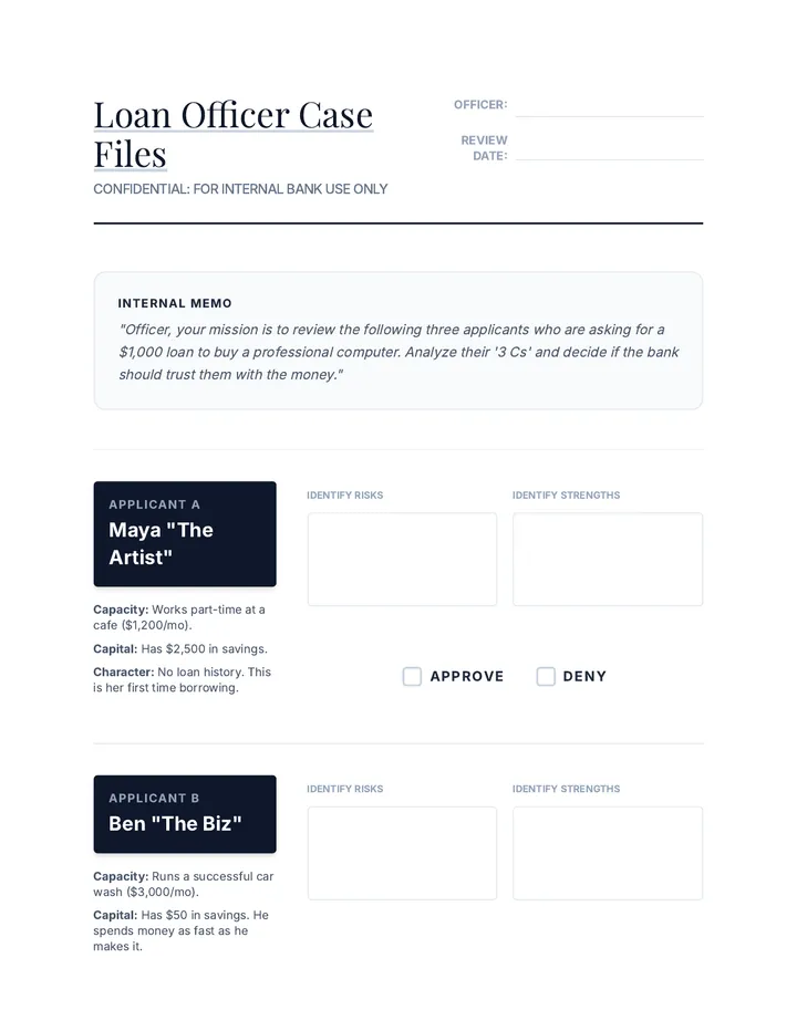 Loan Officer Case Files Worksheet