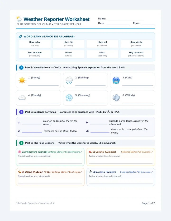Weather Reporter Worksheet
