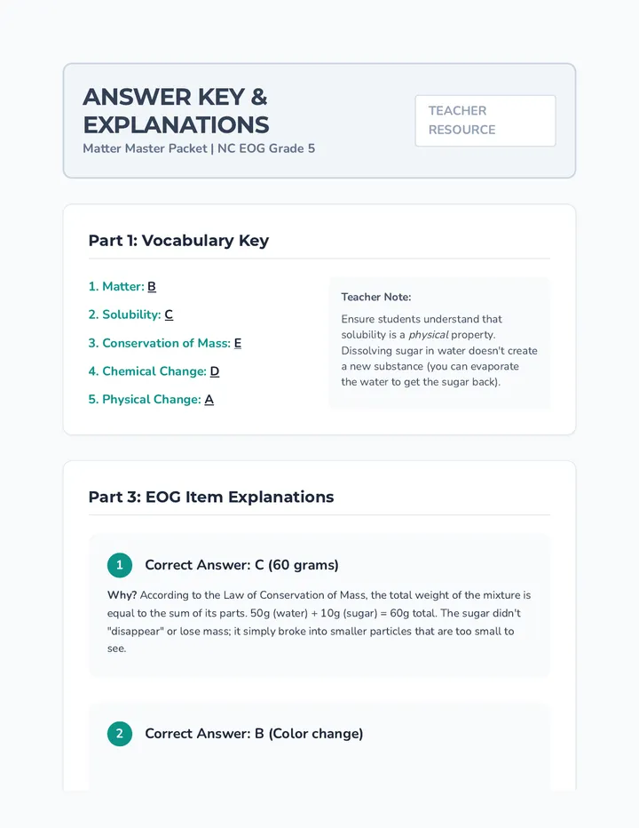 Matter Mission Answer Key