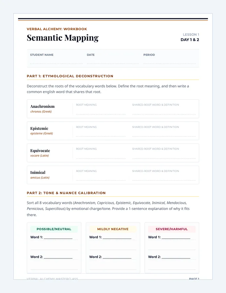 Semantic Mapping Worksheet