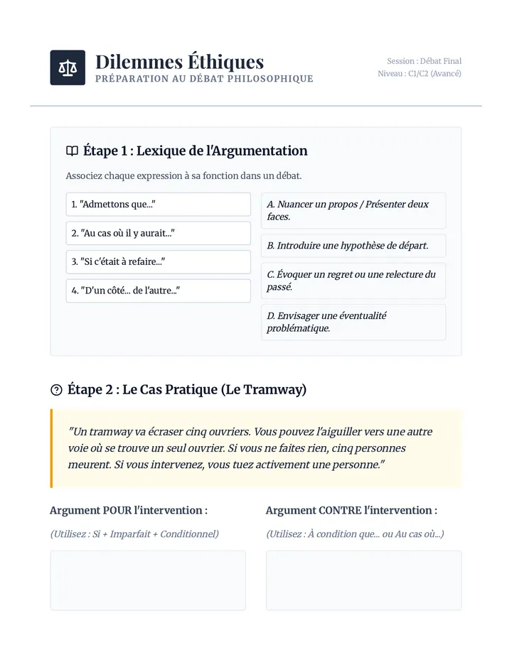 Dilemmes Éthiques Preparation Sheet