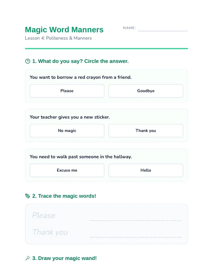 Magic Word Manners Worksheet