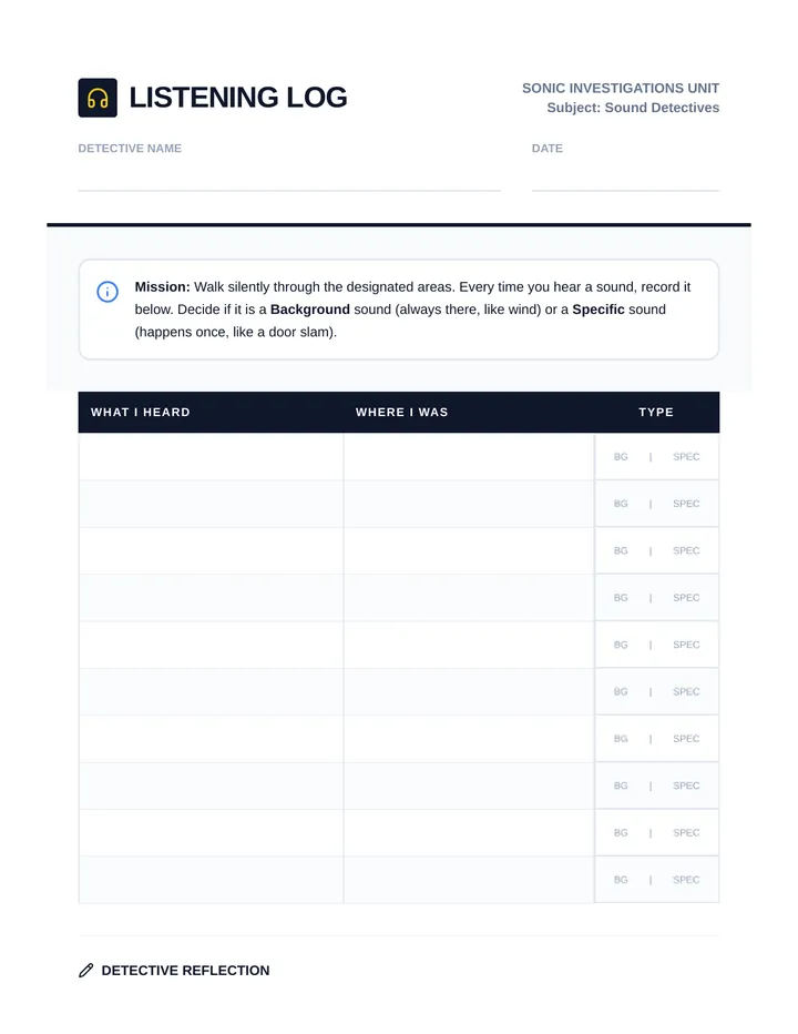 Listening Log Worksheet