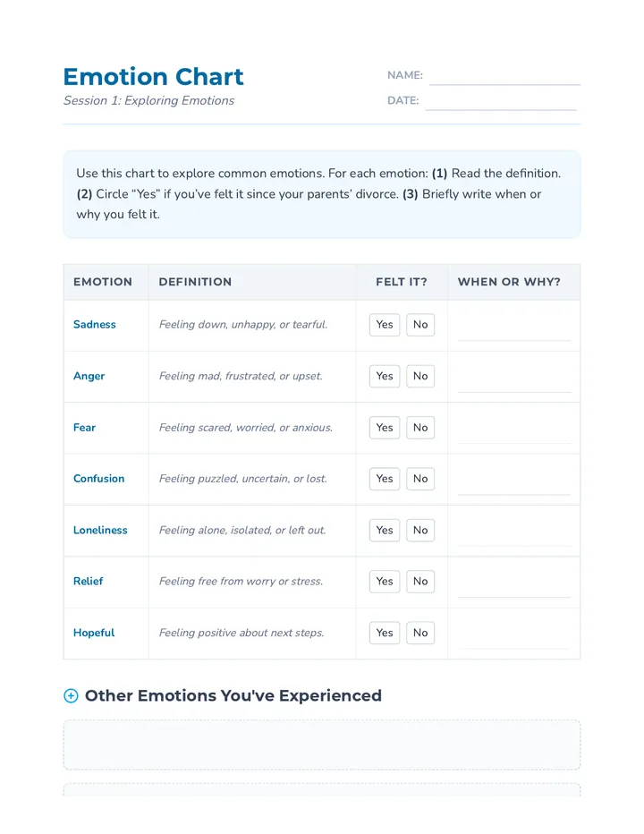 Session 1 Emotion Chart Worksheet