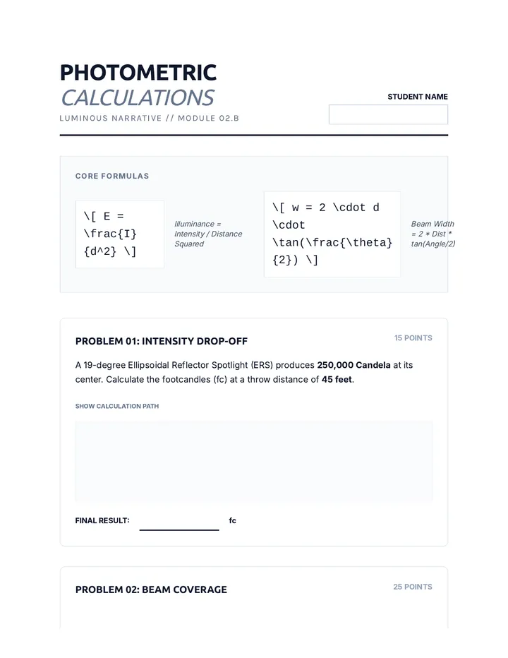 Photometric Calculation Worksheet