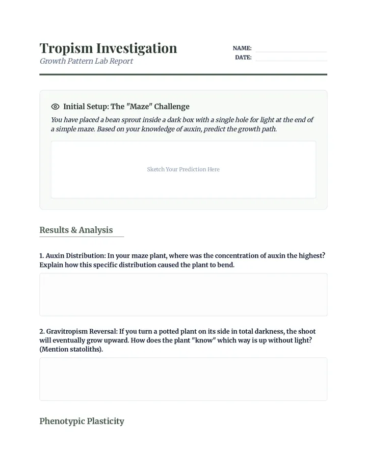 Tropism Lab Report Worksheet