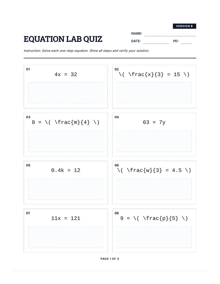 One Step Equation Mastery • Lesson • Lenny.com