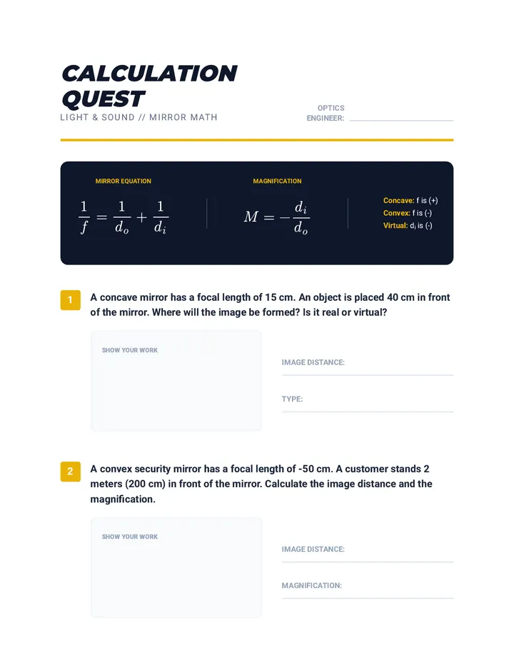Calculation Quest Worksheet