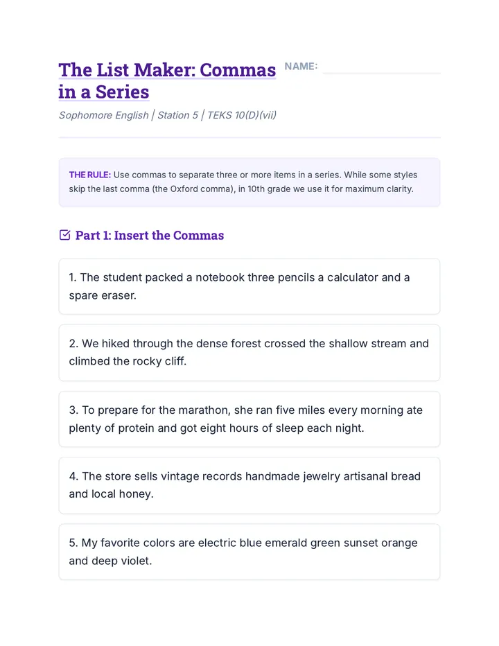 Series Specialist Worksheet