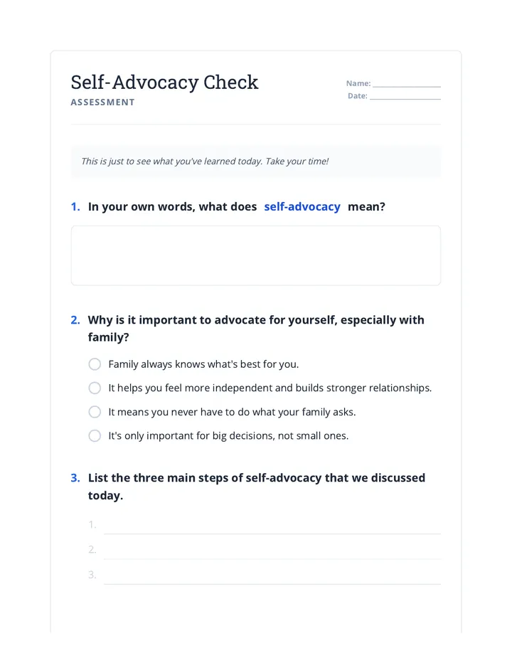 Quiz Self Advocacy Check
