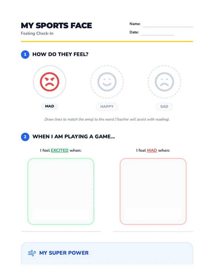 My Sports Face Worksheet