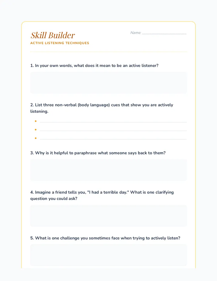 Active Listening Skill Builder Worksheet