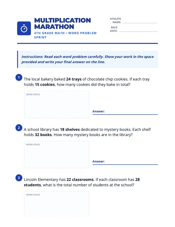 Multiplication Marathon Worksheet