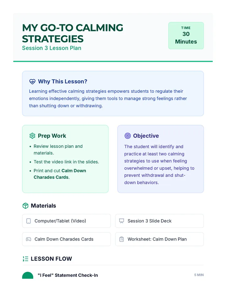 Calming Strategies Lesson Plan