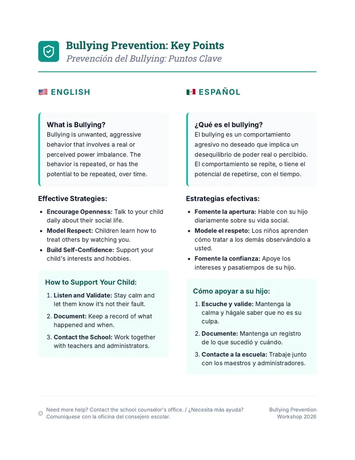 Bullying Prevention Bilingual Handout