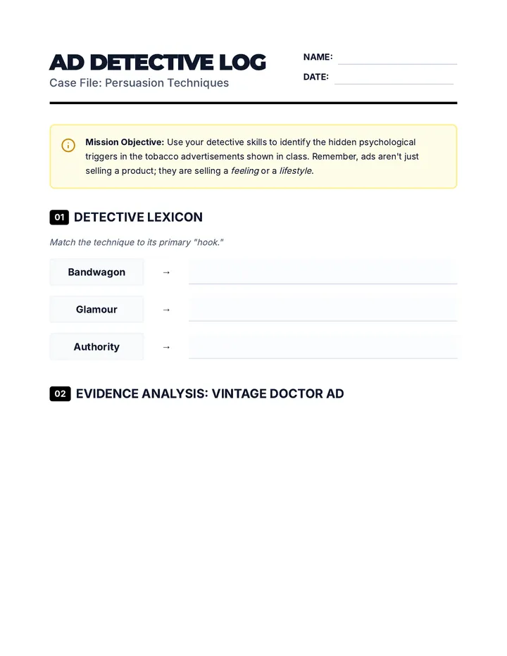 Ad Detective Log Worksheet
