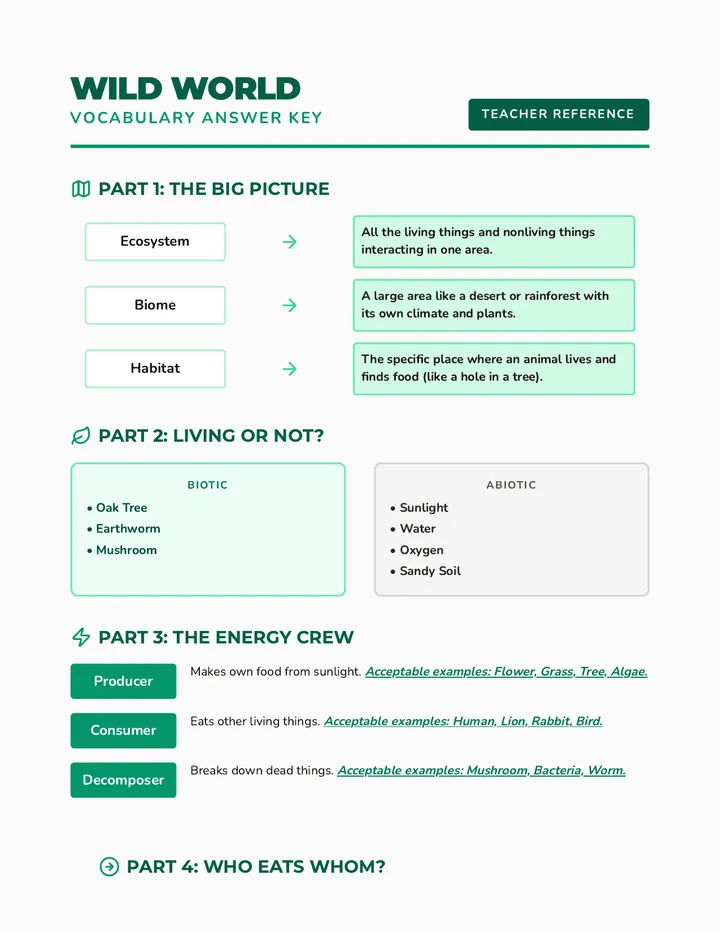 Wild World Answer Key